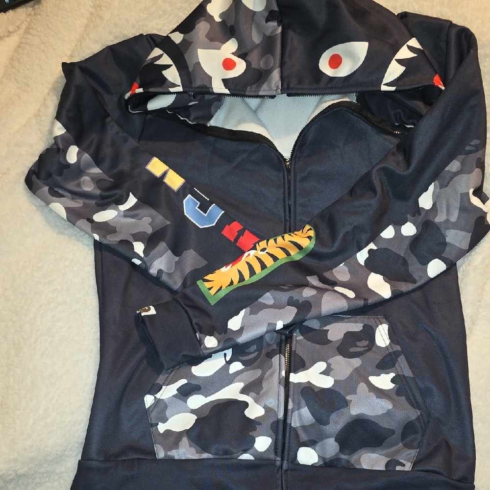 Camouflage Shark Hoodie with Colorful Accents